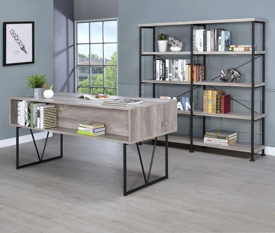 Analiese - 4 - Shelf Double Bookshelf - Gray Driftwood Standard Bookcase modern furniture Contempo Furniture