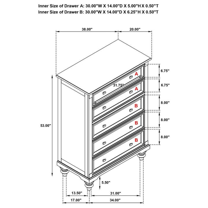 Andover - 5 - Drawer Chest Of Drawers - Dark Oak Accent Chest modern furniture Contempo Furniture