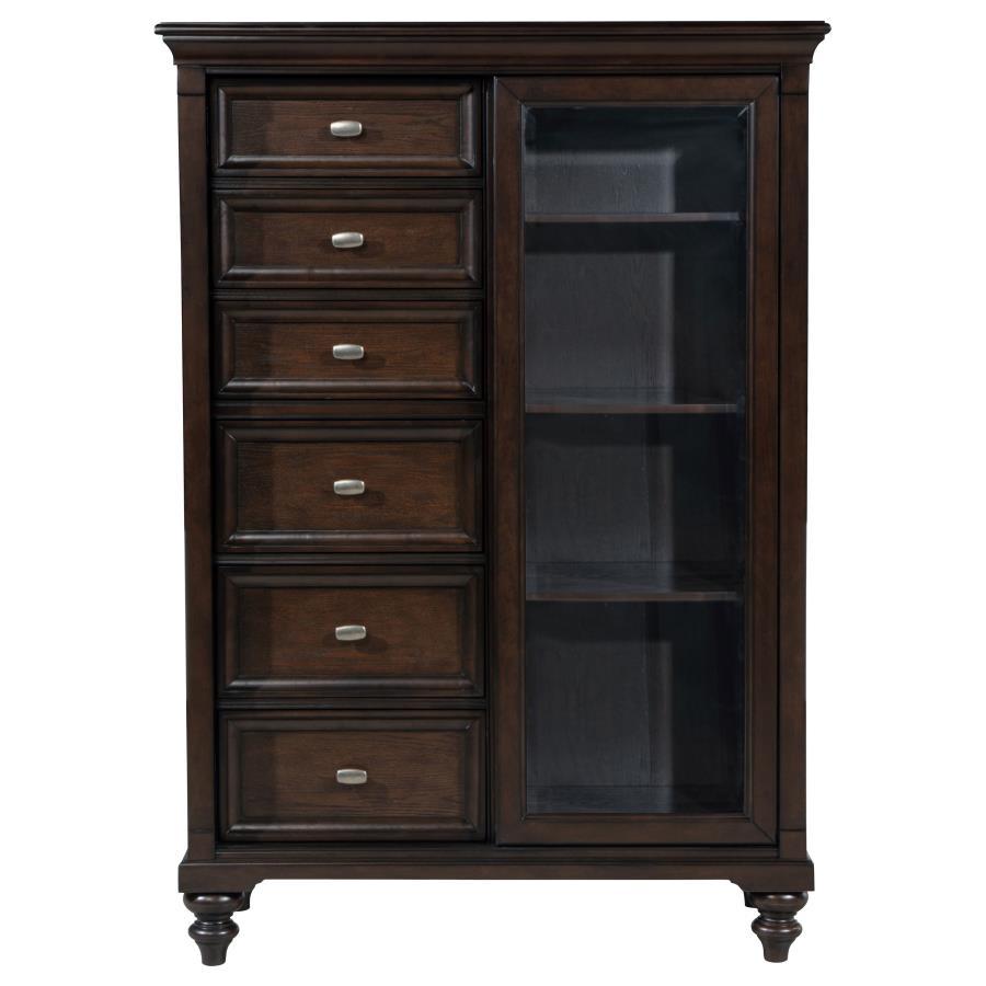 Andover - 6 - Drawer Tempered Glass Door Chest - Dark Oak Door Chest modern furniture Contempo Furniture