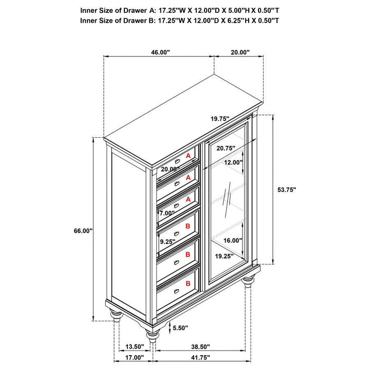 Andover - 6 - Drawer Tempered Glass Door Chest - Dark Oak Door Chest modern furniture Contempo Furniture