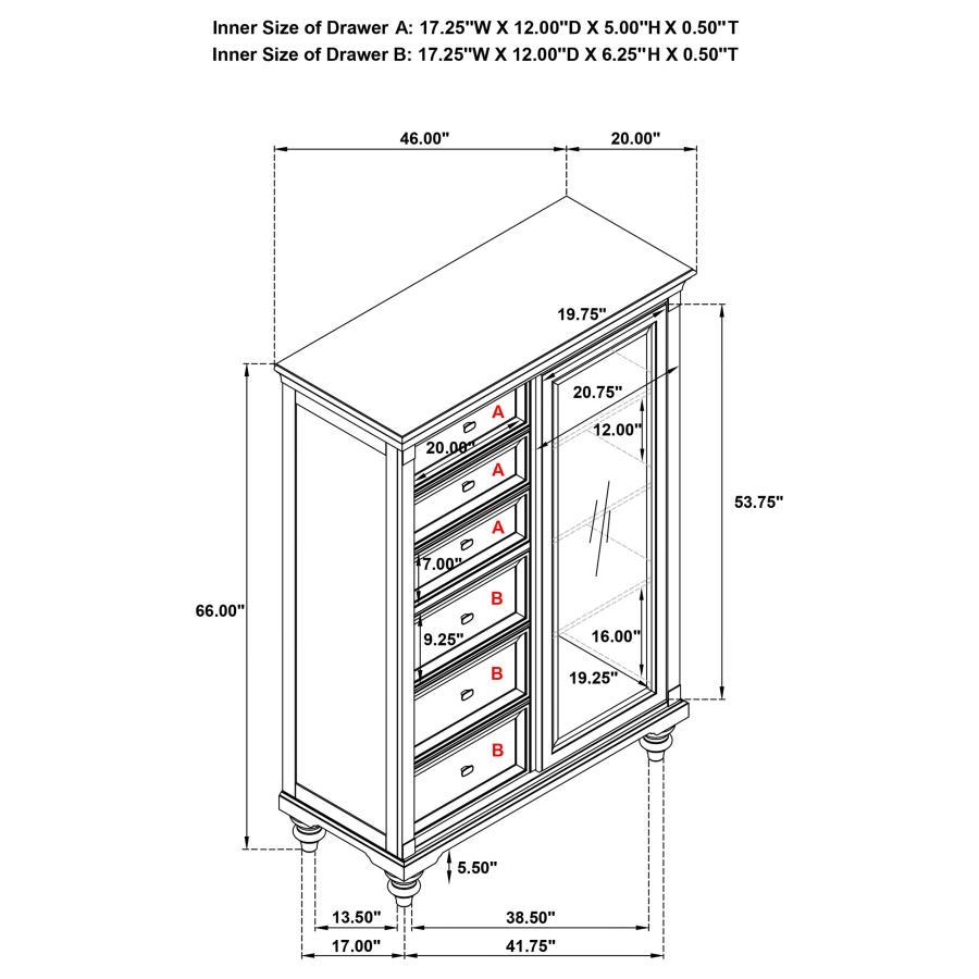 Andover - 6 - Drawer Tempered Glass Door Chest - Dark Oak Door Chest modern furniture Contempo Furniture