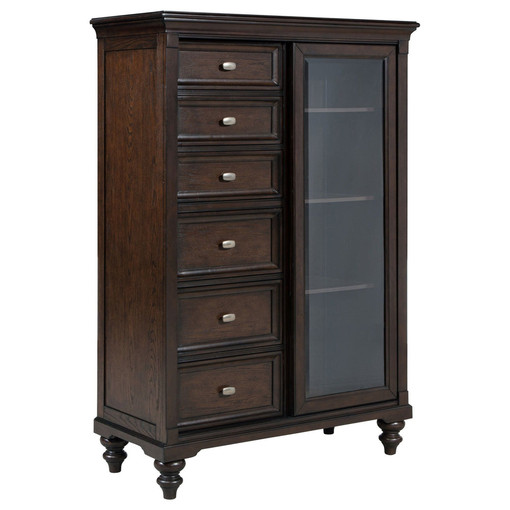 Andover - 6 - Drawer Tempered Glass Door Chest - Dark Oak Door Chest modern furniture Contempo Furniture