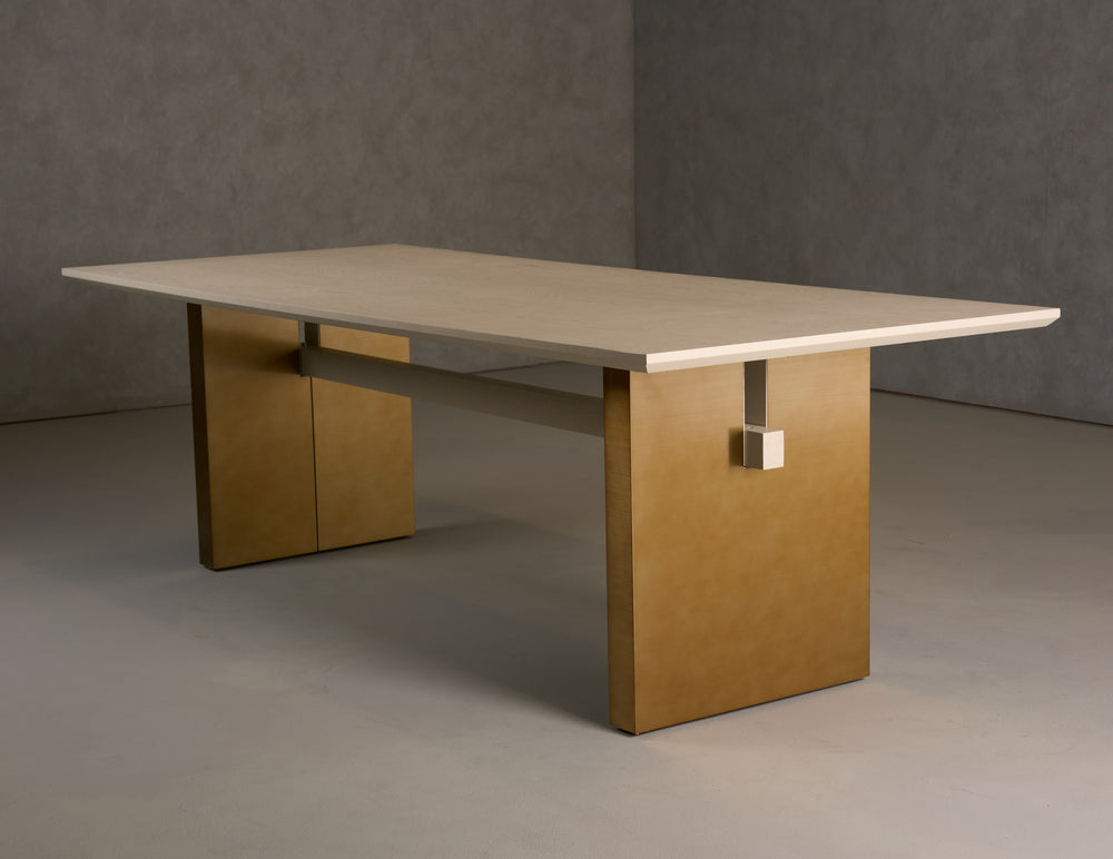 Angus - Modern Cream Ash + Gold Dining Table