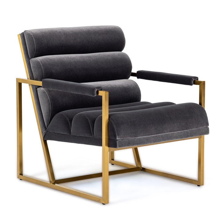 Anton  Modern Grey Velvet + Brass Accent Chair