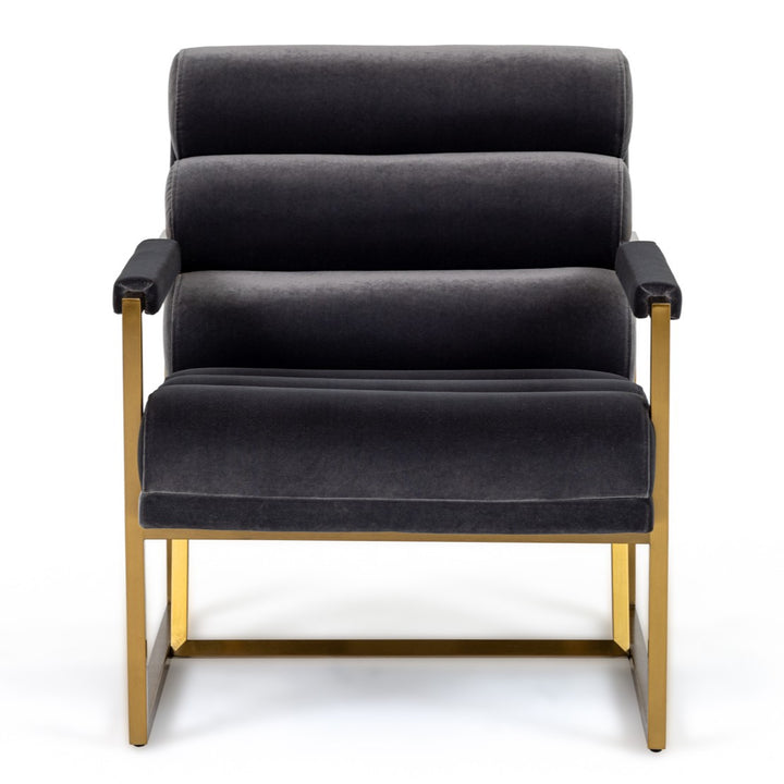 Anton - Modern Grey Velvet + Brass Accent Chair