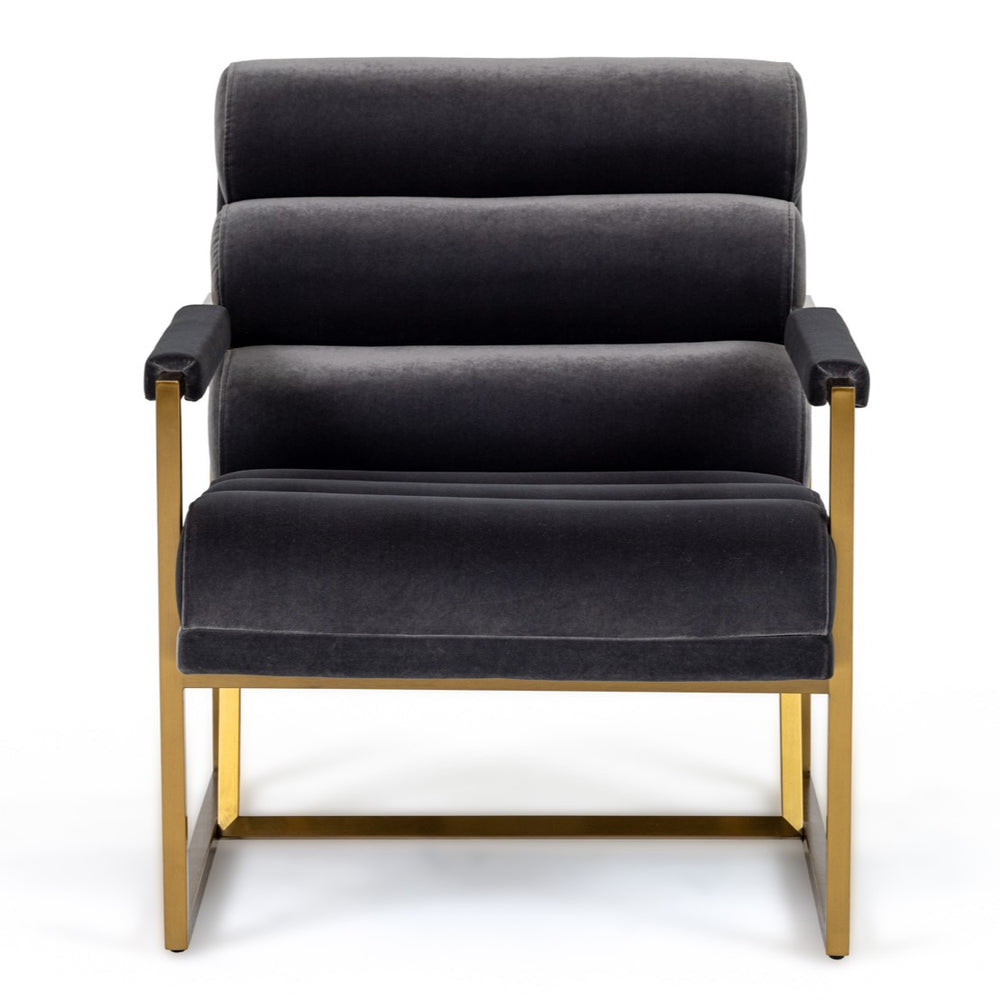 Anton - Modern Grey Velvet + Brass Accent Chair - View 3