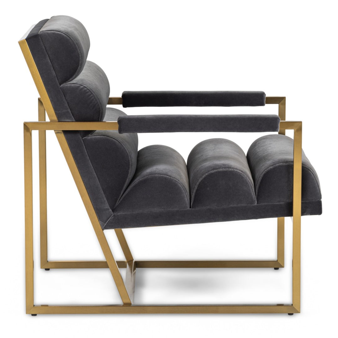 Anton  Modern Grey Velvet + Brass Accent Chair