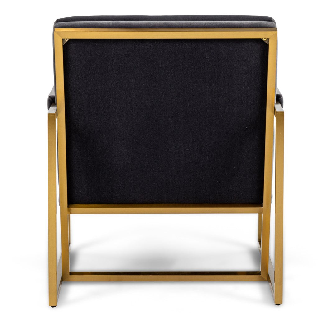 Anton  Modern Grey Velvet + Brass Accent Chair
