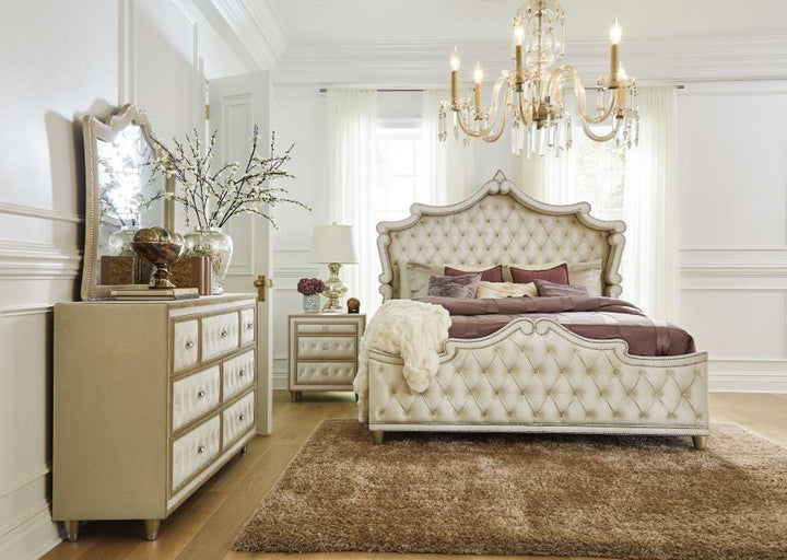 Antonella - 7 - Drawer Upholstered Dresser - Ivory And Camel Dressers modern furniture Contempo Furniture