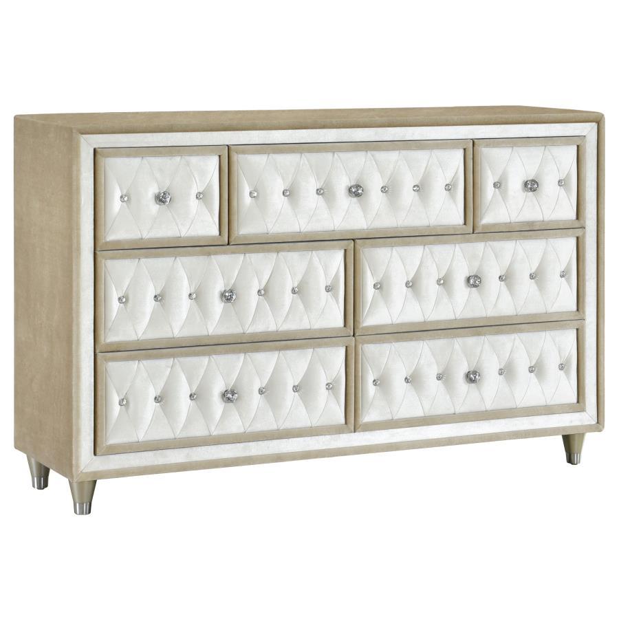 Antonella - 7 - Drawer Upholstered Dresser - Ivory And Camel Dressers modern furniture Contempo Furniture