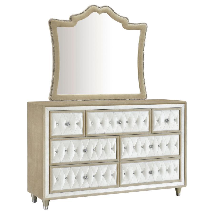 Antonella - 7 - Drawer Upholstered Dresser With Mirror - Ivory Dresser & Mirror modern furniture Contempo Furniture