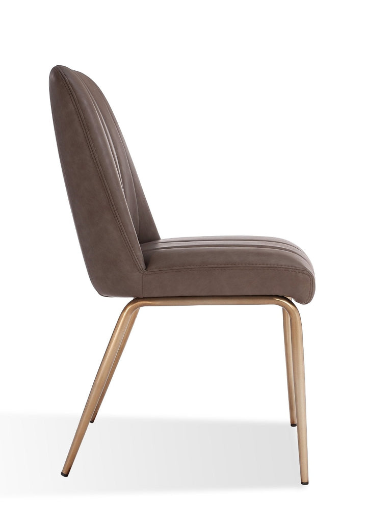 Apollo Upholstered Dining Chair in Cinnamon Synthetic Leather and Brushed Bronze Metal