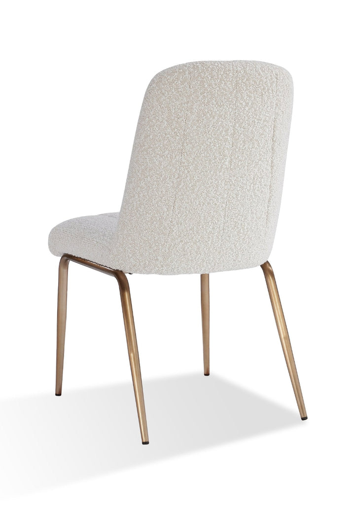 Apollo Upholstered Dining Chair in Ricotta Boucle and Brushed Bronze Metal