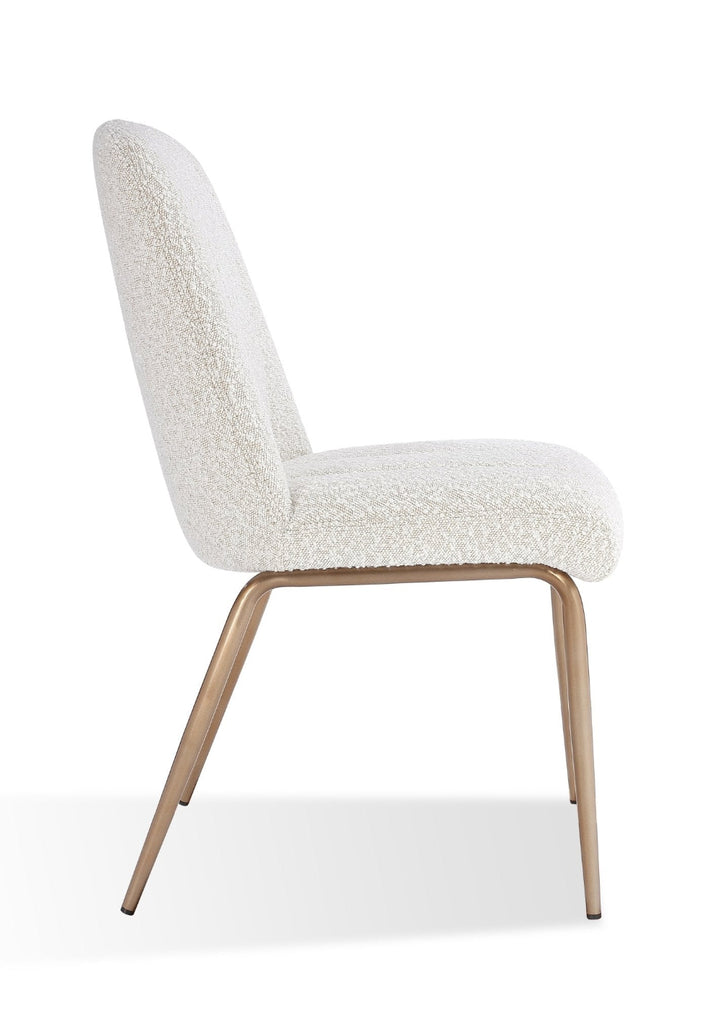Apollo Upholstered Dining Chair in Ricotta Boucle and Brushed Bronze Metal