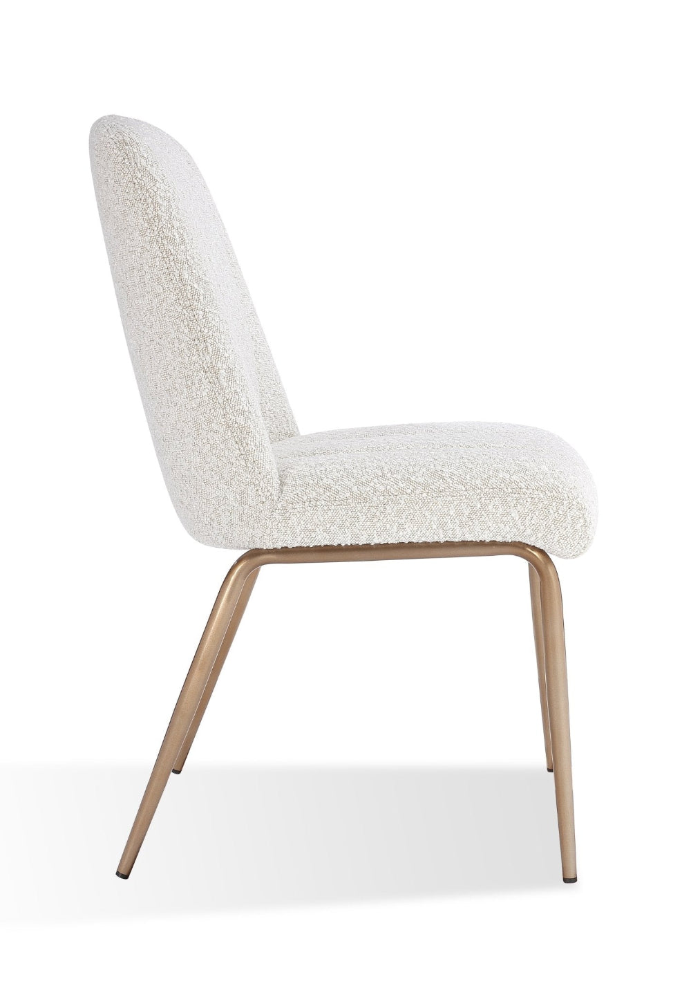 Apollo Upholstered Dining Chair in Ricotta Boucle and Brushed Bronze Metal