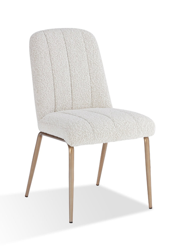 Apollo Upholstered Dining Chair in Ricotta Boucle and Brushed Bronze Metal