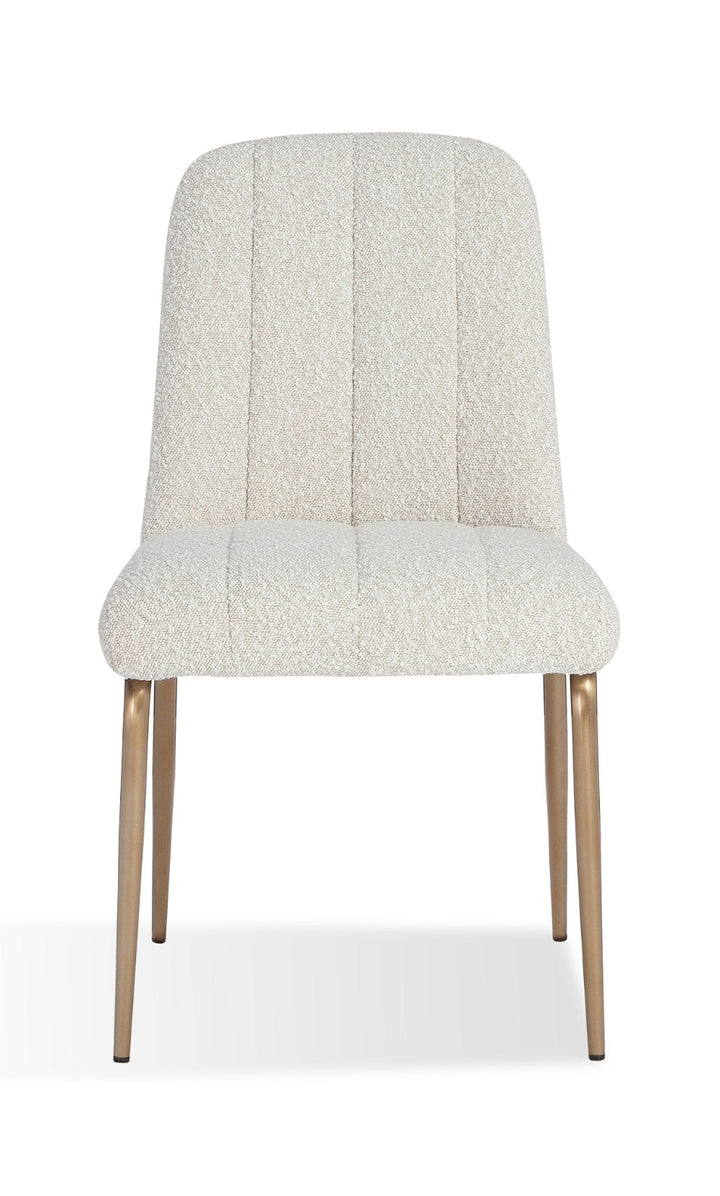 Apollo Upholstered Dining Chair in Ricotta Boucle and Brushed Bronze Metal