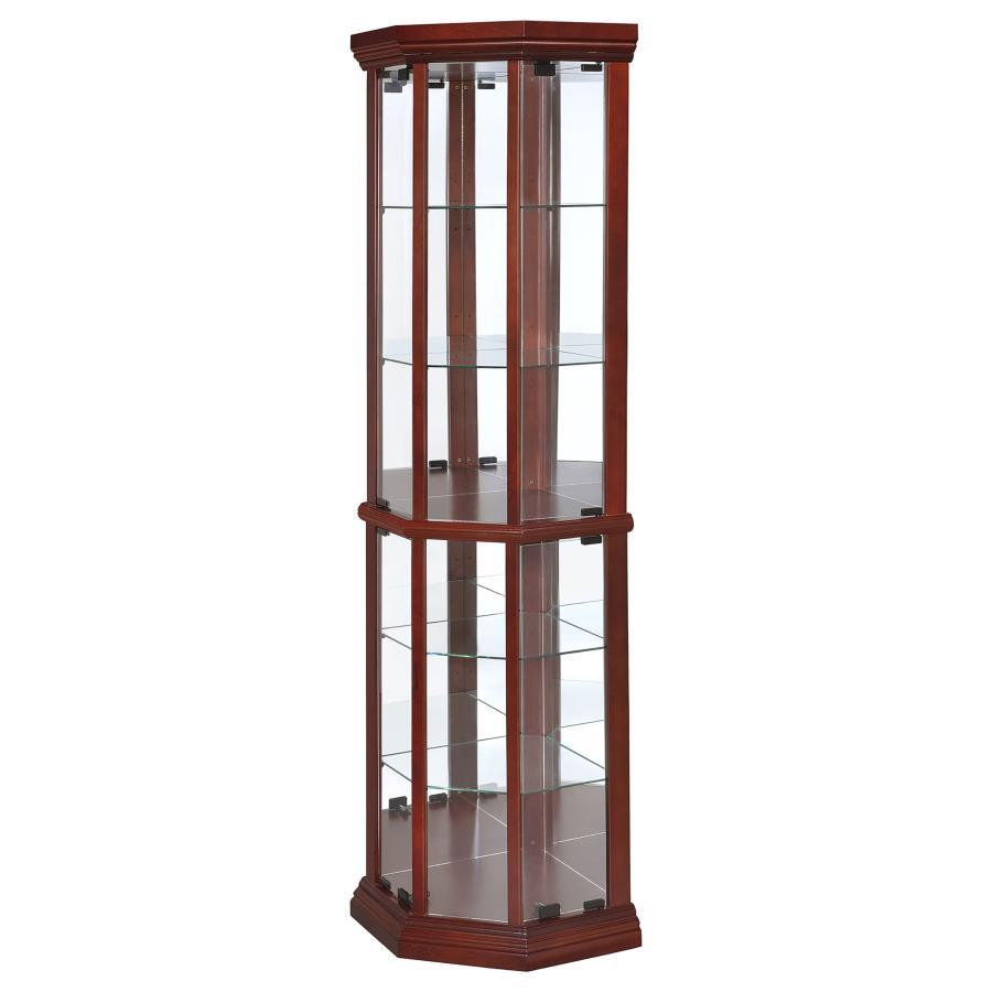 Appledale - 6 - Shelf Corner Curio Display Cabinet - Medium Brown Curio Cabinet modern furniture Contempo Furniture