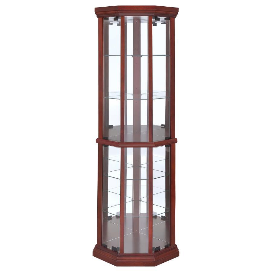 Appledale - 6 - Shelf Corner Curio Display Cabinet - Medium Brown Curio Cabinet modern furniture Contempo Furniture