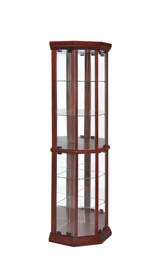 Appledale - 6 - Shelf Corner Curio Display Cabinet - Medium Brown Curio Cabinet modern furniture Contempo Furniture