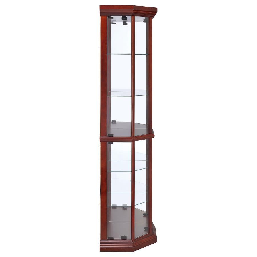 Appledale - 6 - Shelf Corner Curio Display Cabinet - Medium Brown Curio Cabinet modern furniture Contempo Furniture