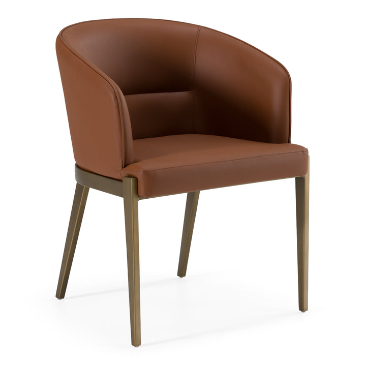 Aragon - Modern Brown Vegan Leather + Brass Dining Chair