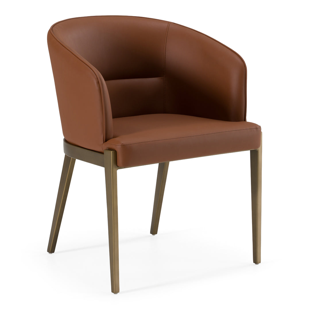 Aragon - Modern Brown Vegan Leather + Brass Dining Chair