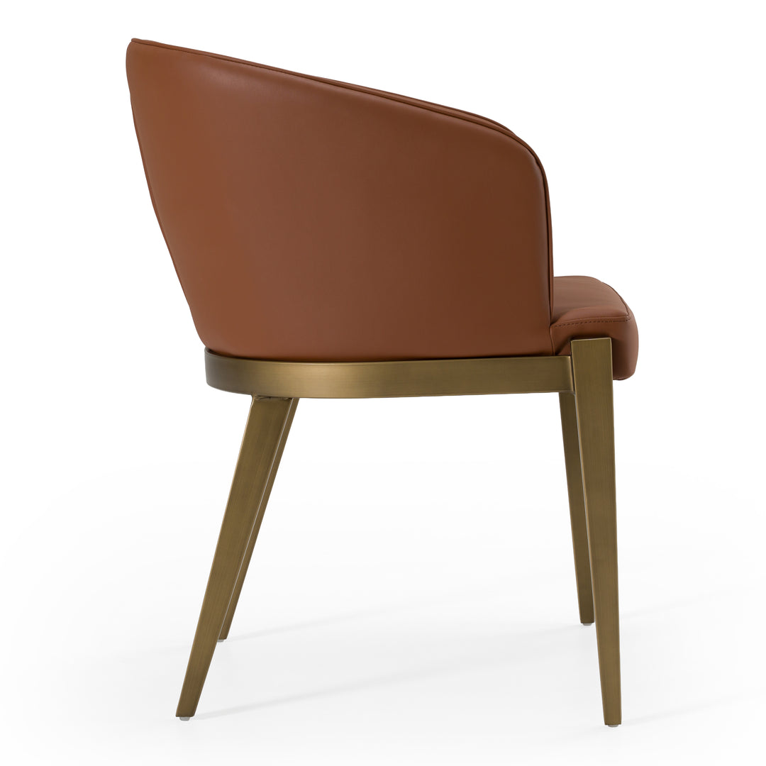 Aragon  Modern Brown Vegan Leather + Brass Dining Chair