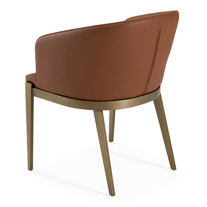 Aragon - Modern Brown Vegan Leather + Brass Dining Chair