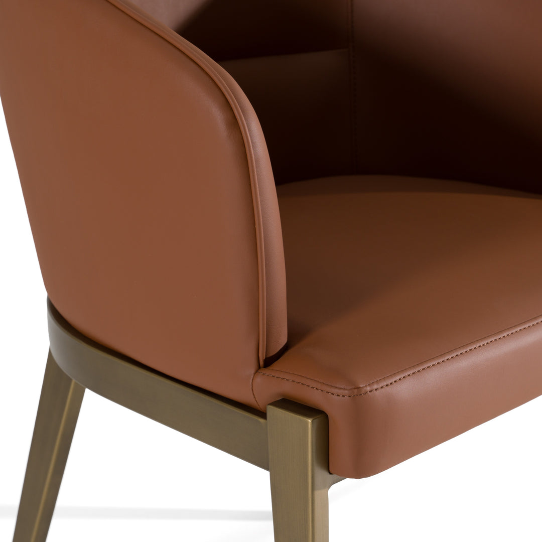 Aragon - Modern Brown Vegan Leather + Brass Dining Chair