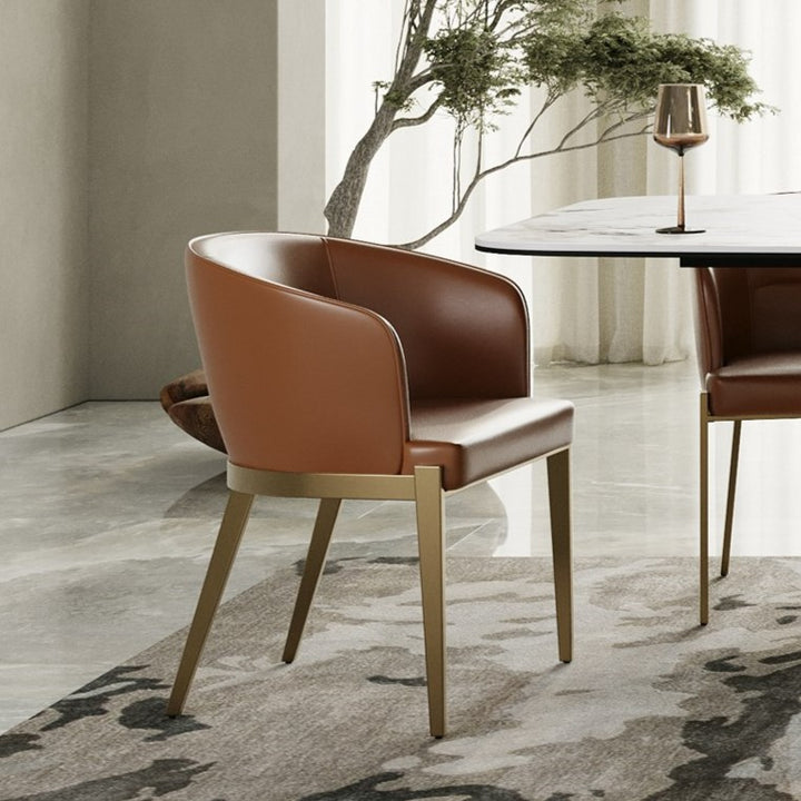 Aragon - Modern Brown Vegan Leather + Brass Dining Chair