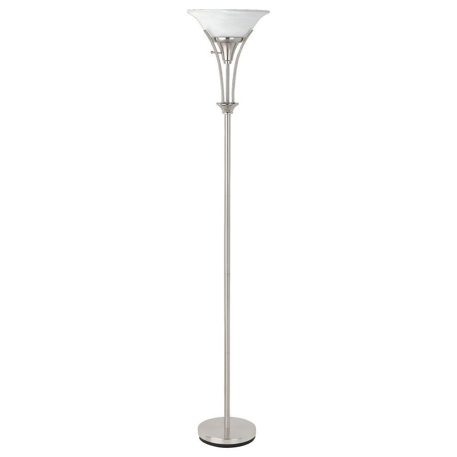 Archie - Frosted Torchiere Floor Lamp - Brushed Steel Floor Lamps modern furniture Contempo Furniture