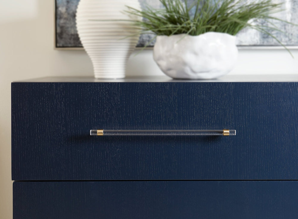 Argento Two Drawer USB Charging Nightstand in Navy Blue and Burnished Brass Nightstand modern furniture Contempo Furniture