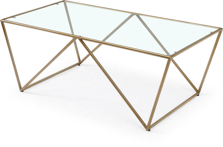 Aria Rectangular Coffee Table in Gold Brushed Stainless Steel and Ultra Clear Glass Coffee Table modern furniture Contempo Furniture