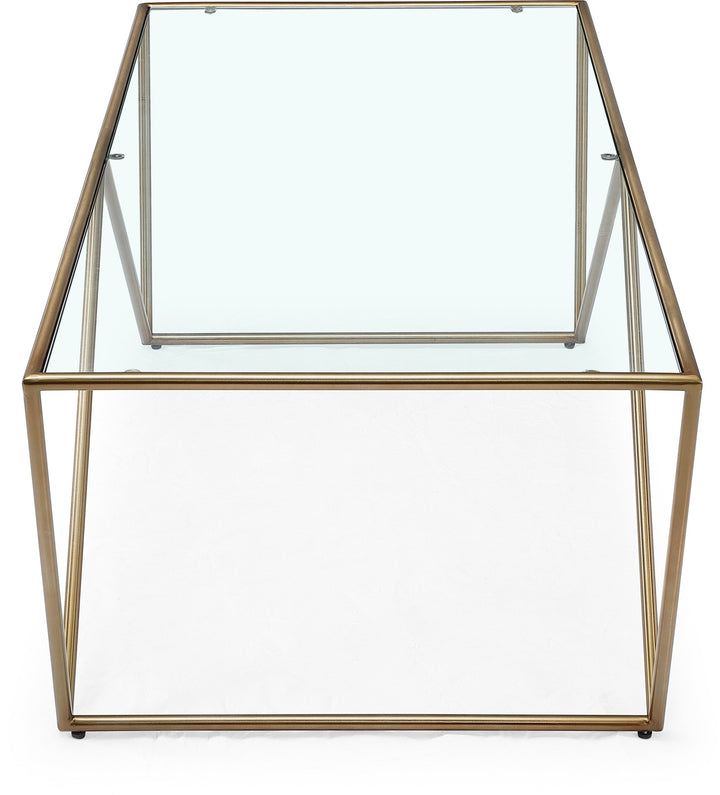 Aria Rectangular Coffee Table in Gold Brushed Stainless Steel and Ultra Clear Glass Coffee Table modern furniture Contempo Furniture