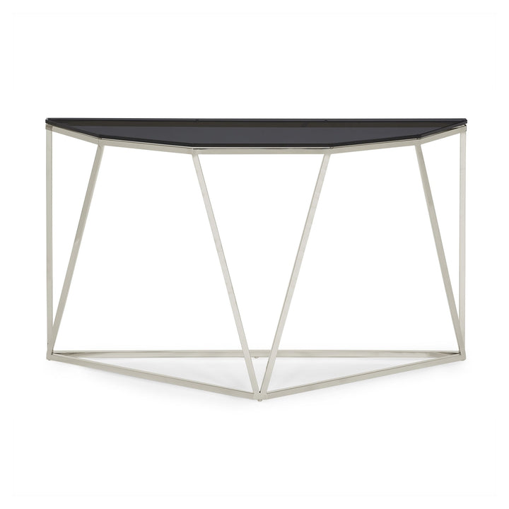 Aria Smoked Glass and Polished Stainless Steel Console Table Console Table modern furniture Contempo Furniture