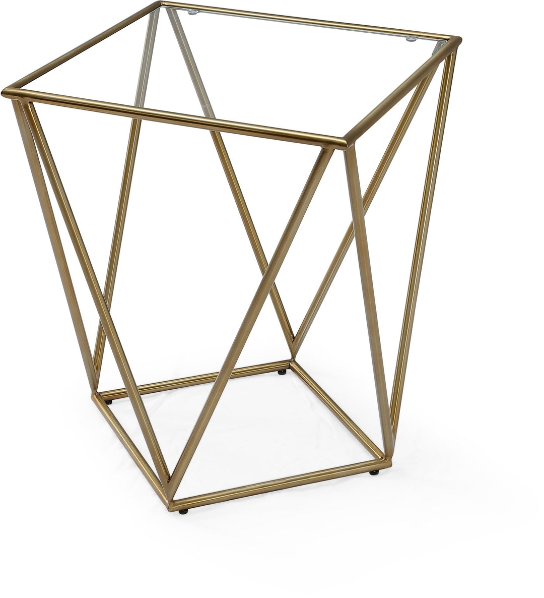 Aria Square End Table in Gold Brushed Stainless Steel and Ultra Clear Glass End Table modern furniture Contempo Furniture