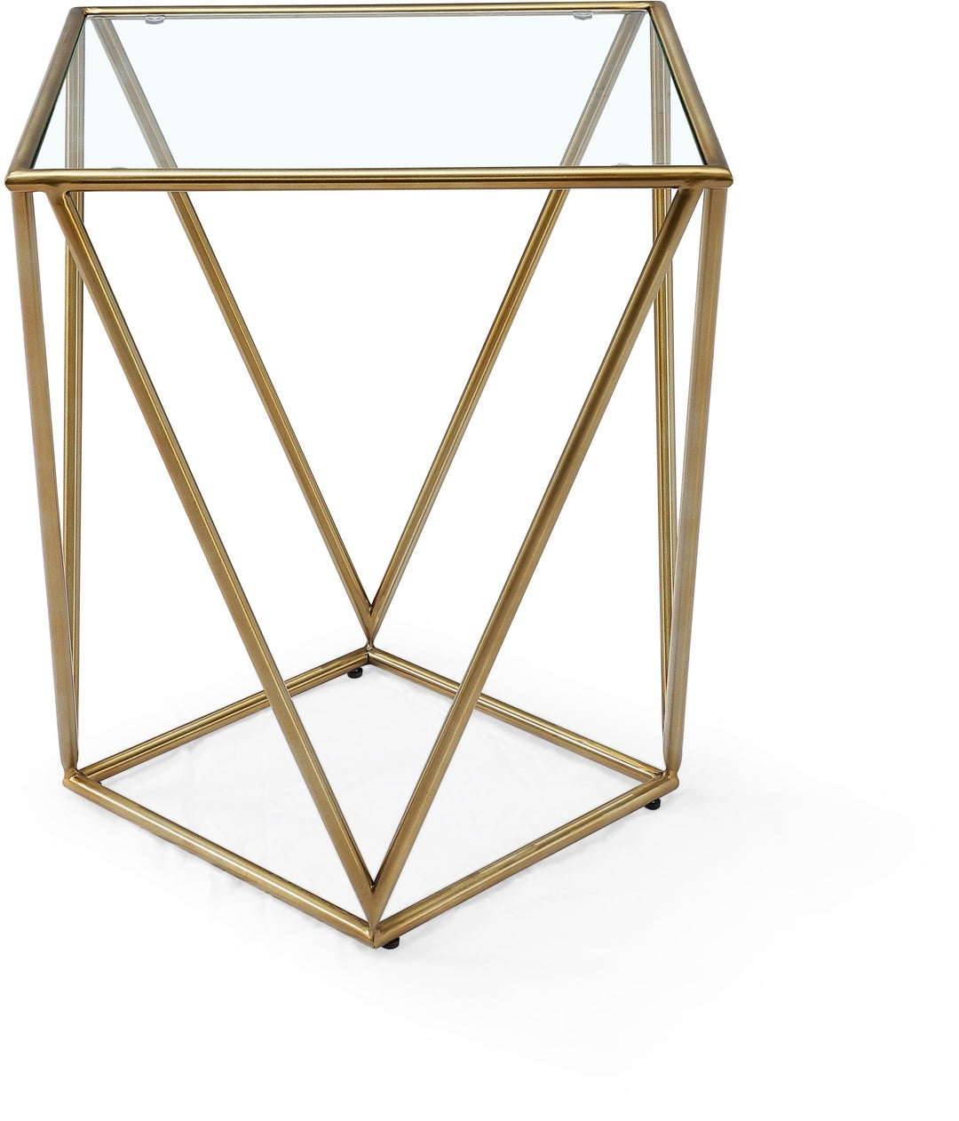 Aria Square End Table in Gold Brushed Stainless Steel and Ultra Clear Glass End Table modern furniture Contempo Furniture