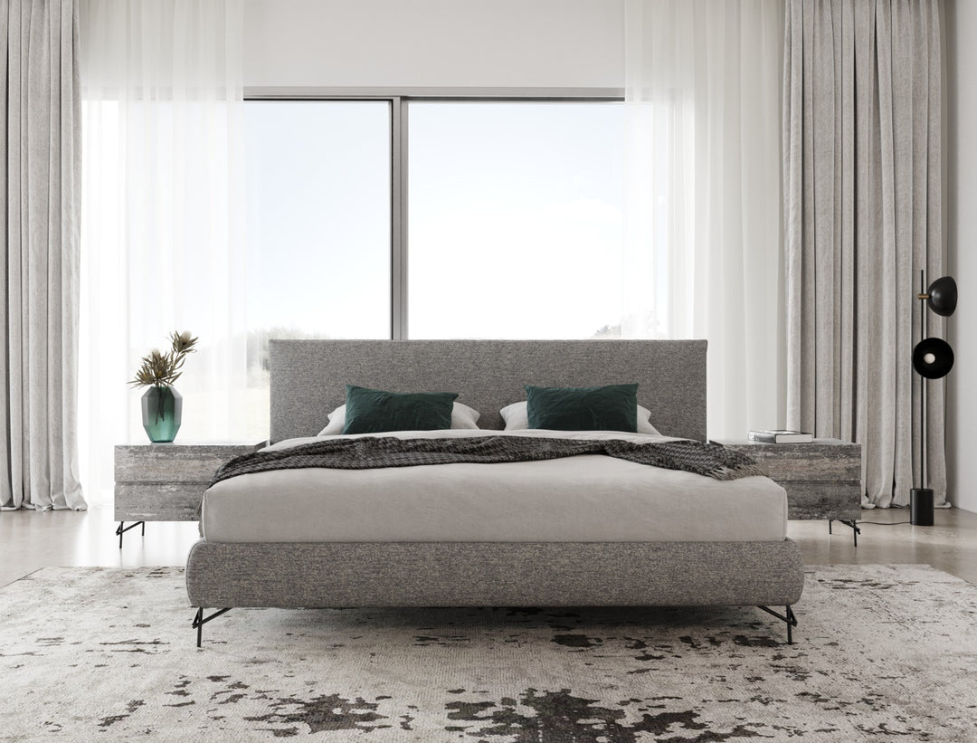 Aria  Italian Modern Grey Fabric Q Bed