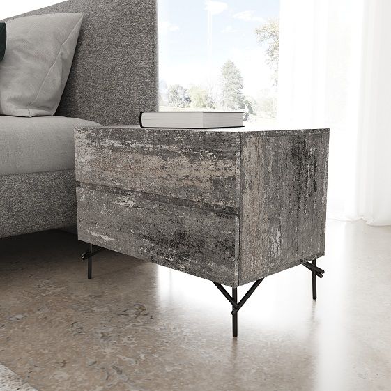 Aria - Italian Modern Multi Grey Bed and Two Nightstands
