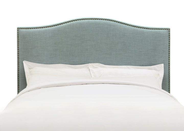 Ariana Camelback Upholstered Headboard in Bluebird Linen Headboard modern furniture Contempo Furniture