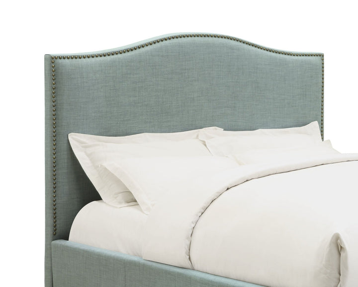 Ariana Camelback Upholstered Headboard in Bluebird Linen Headboard modern furniture Contempo Furniture