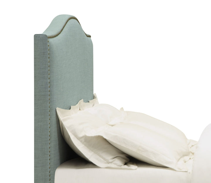 Ariana Camelback Upholstered Headboard in Bluebird Linen Headboard modern furniture Contempo Furniture