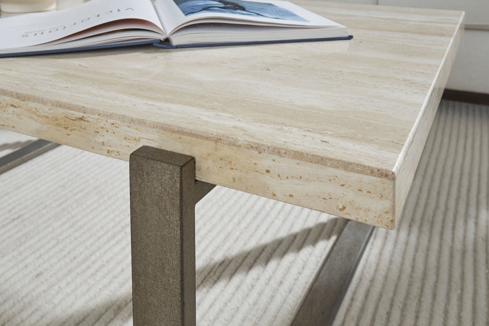 Ariela Natural Travertine Coffee Table with Bronze Metal Base Coffee Table modern furniture Contempo Furniture