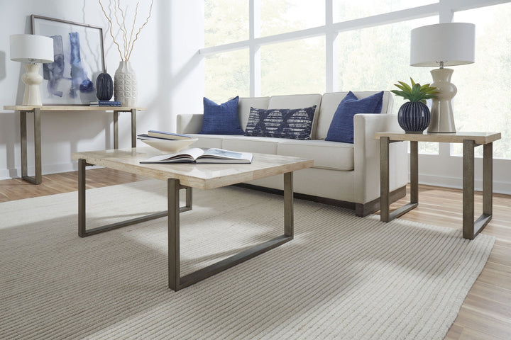Ariela Natural Travertine Coffee Table with Bronze Metal Base Coffee Table modern furniture Contempo Furniture