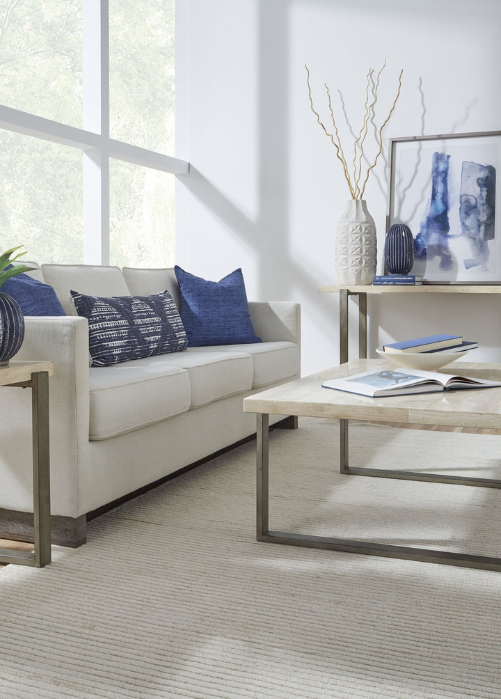 Ariela Natural Travertine Coffee Table with Bronze Metal Base Coffee Table modern furniture Contempo Furniture