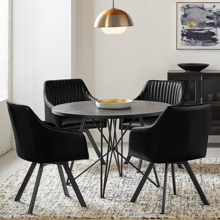 Arika - Leatherette Upholstered Swivel Dining Arm Chair - Black Swivel Chair modern furniture Contempo Furniture