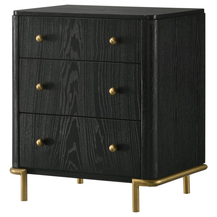 Arini - 3 - Drawer Nightstand - Black Nightstand w/ Charging Station modern furniture Contempo Furniture