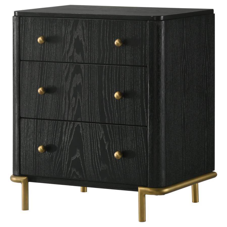 Arini - 3 - Drawer Nightstand - Black Nightstand w/ Charging Station modern furniture Contempo Furniture