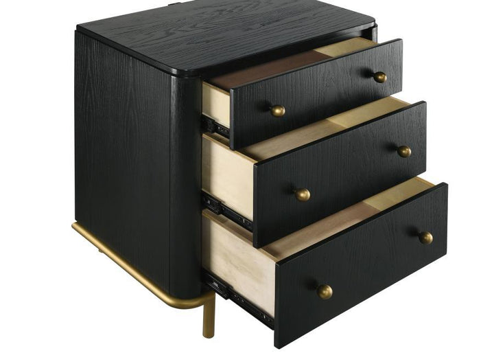 Arini - 3 - Drawer Nightstand - Black Nightstand w/ Charging Station modern furniture Contempo Furniture
